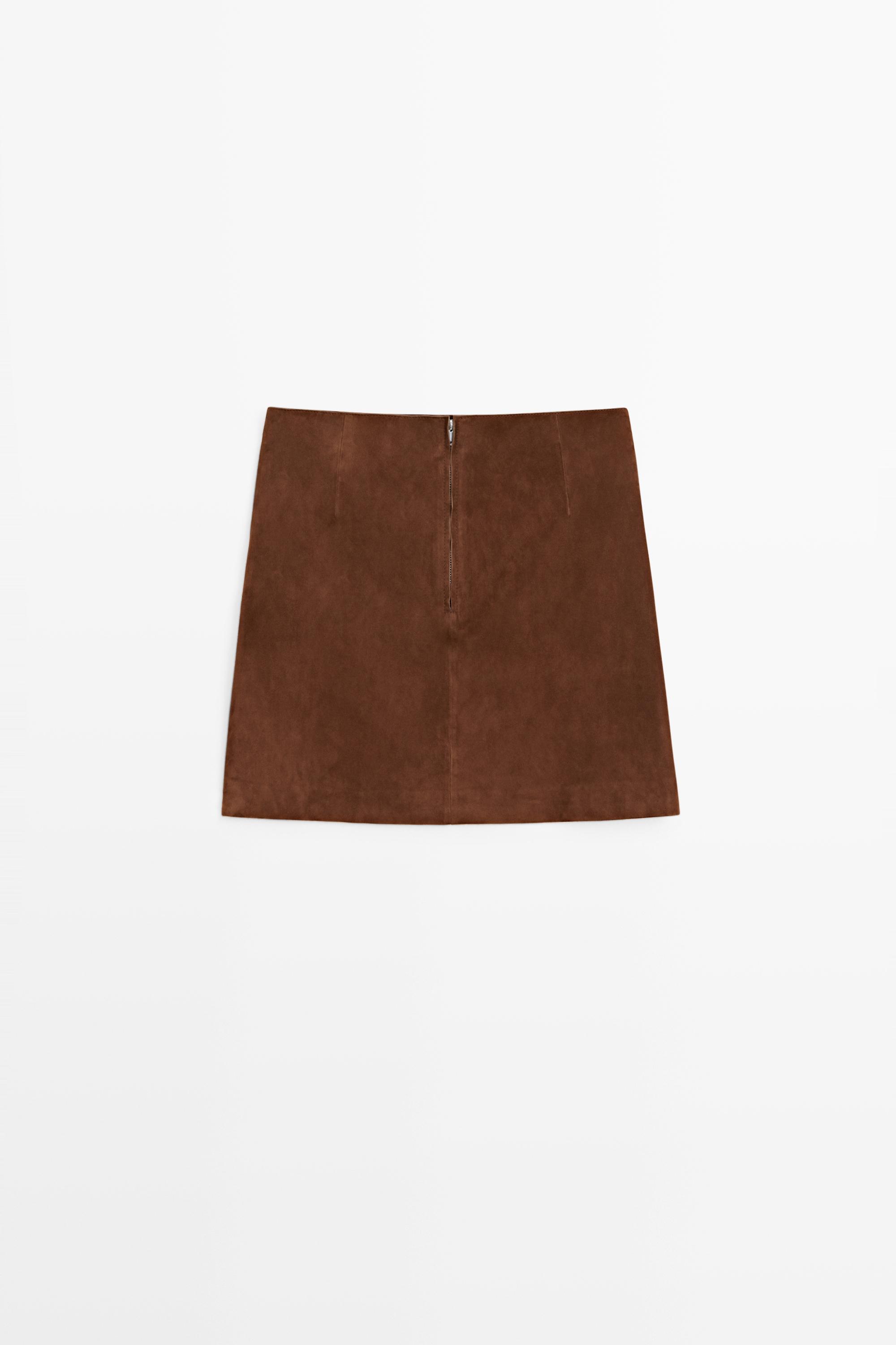 Suede leather mini skirt
